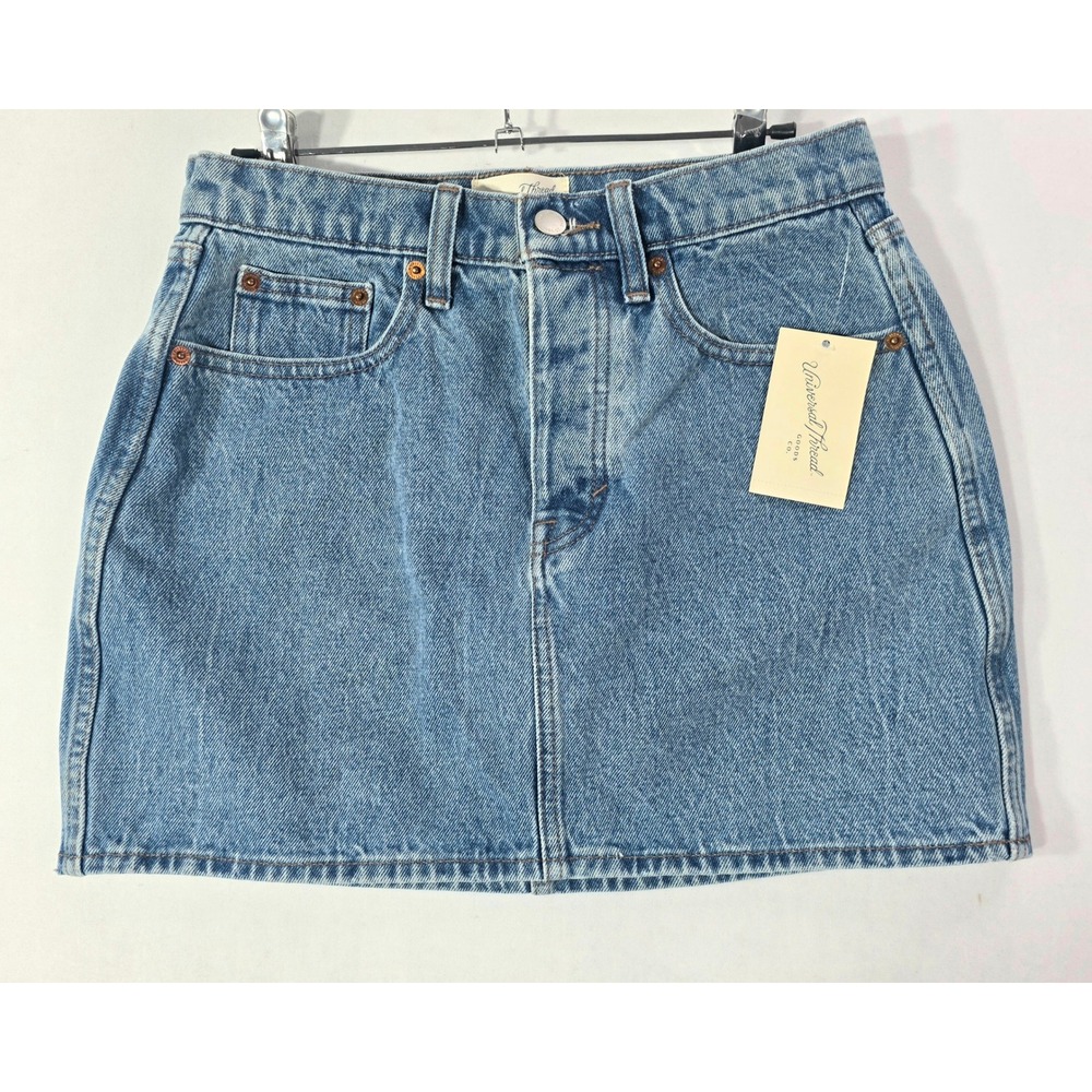 Universal Thread Womens Denim Mini Skirt Size 4 Medium Wash Button Fly NWT